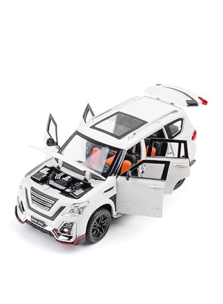 White Diecast Nissan Patrol Toy Alloy Build with Sound and Light Features