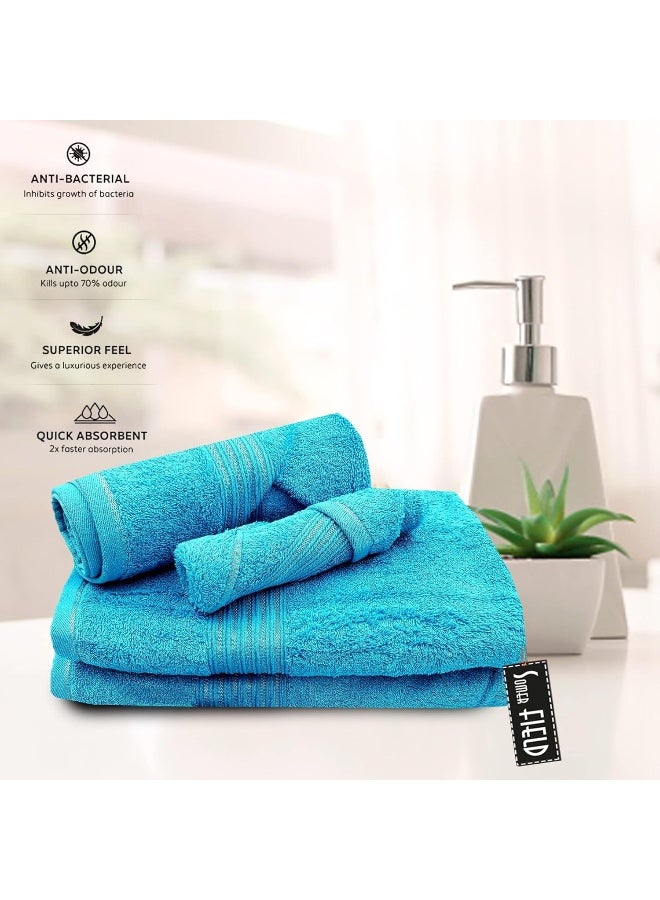 Somer Field - Towels - Premium Quality 5 Piece Soft 100% Cotton 750 GSM Highly Absorbent Bathroom Towels Set (1 Beach Towel + 1 Bath Towel + 1 Hand Towel + 2 Face Towel (Light Blue)