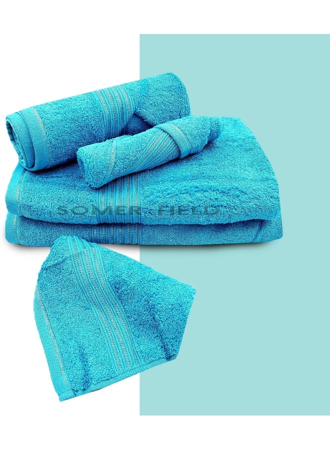 Somer Field - Towels - Premium Quality 5 Piece Soft 100% Cotton 750 GSM Highly Absorbent Bathroom Towels Set (1 Beach Towel + 1 Bath Towel + 1 Hand Towel + 2 Face Towel (Light Blue)