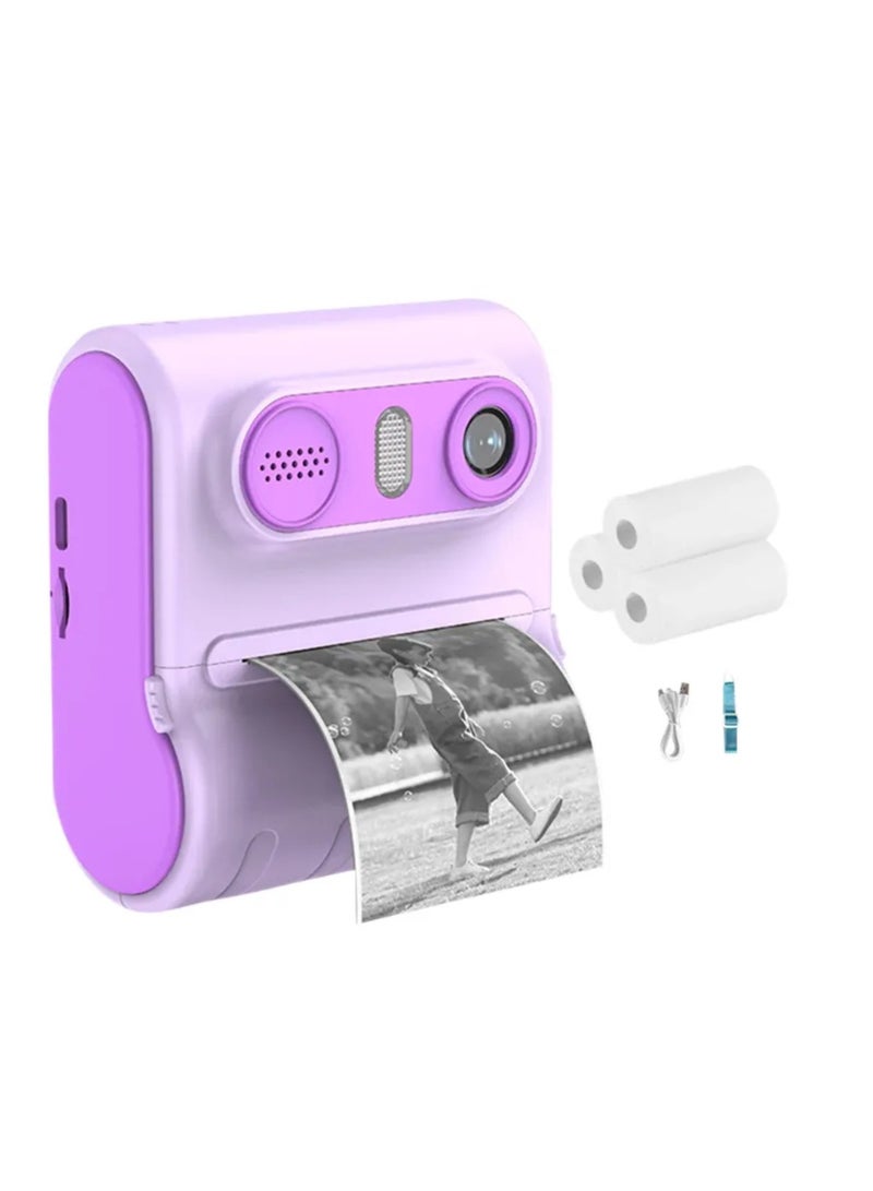 Digital Camera For Kids 46MP Kids Camera With 32GB SD Card Full HD 1080P Cameras Mini Kids Camera With Instant Print Thermal Printer With 3 Thermal Rolls 2.4Inch Eye Protect Screen With Speaker Purple