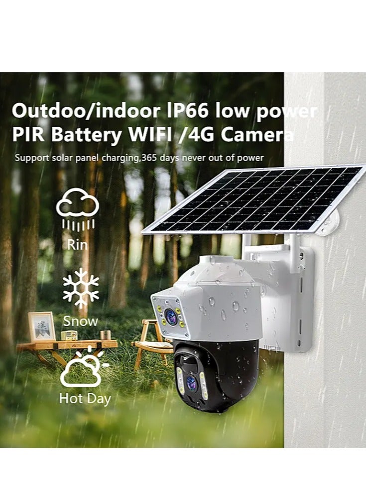 Outdoor 8MP 4g Solar Powered Camera Dual lens Battery WIFI /4G IP Wifi Wireless PTZ Solar Cctv Camera 4g Sim Crad