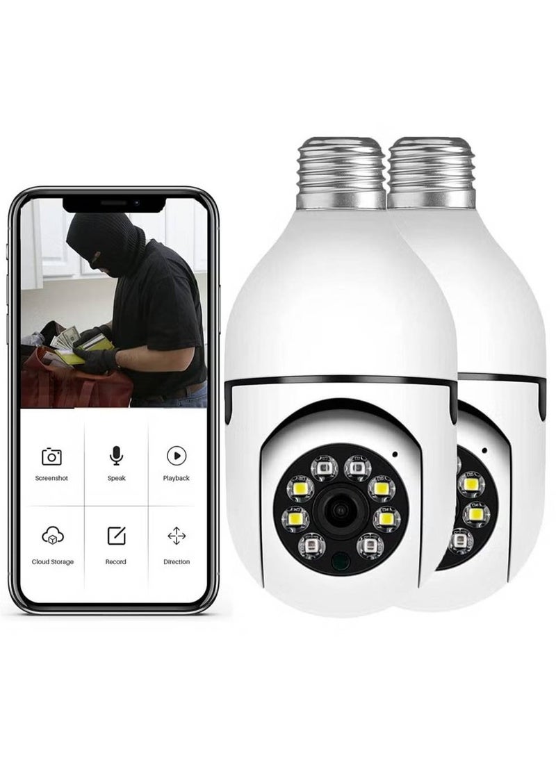 2Pcs Light Bulb Security Camera 2.4GHz & 5G WiFi Outdoor, 1080P E27 Light Socket Security Camera, Indoor 360° Home Security Cameras, Full Color Day and Night, Smart Motion Detection