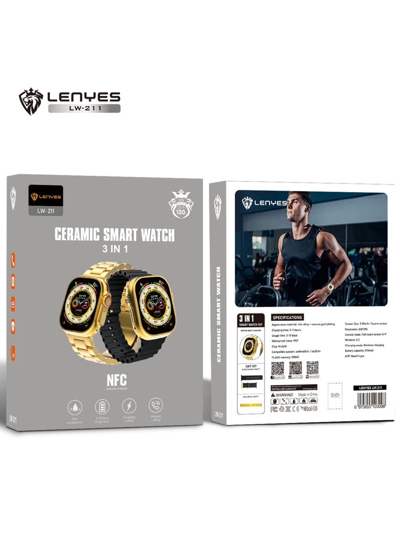 Lenyes Original Ceremic Smart Watch LW-211 3 IN 1