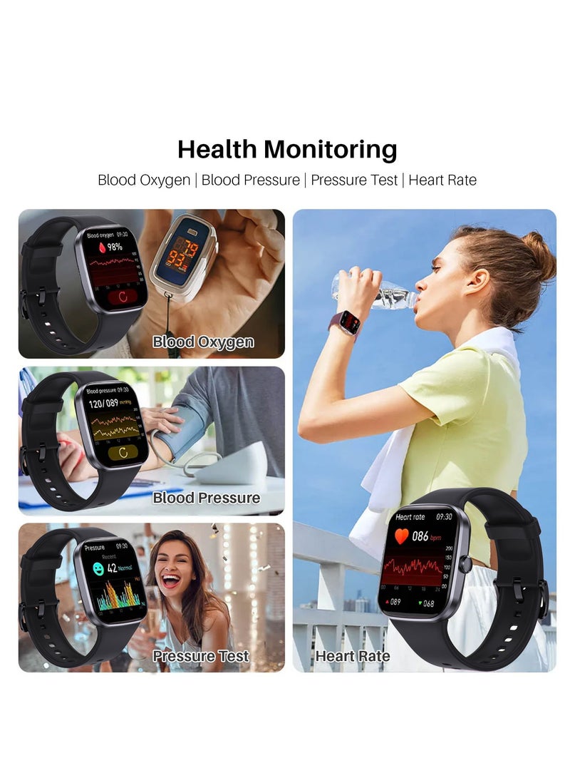 Smart Watch for Men and Women: 2.1 HD Fitness Tracker with Voice Assistant, Call Function, IP67 Waterproof, Blood Pressure, Heart Rate, and Sleep Monitor - 100+ Sports Modes (Black)