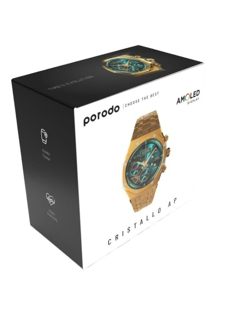 Cristallo AP Smart Watch , Activity Tracker, Health Monitoring, Bluetooth Calling, 7 Days Battery Life, AMOLED Display - GOLD