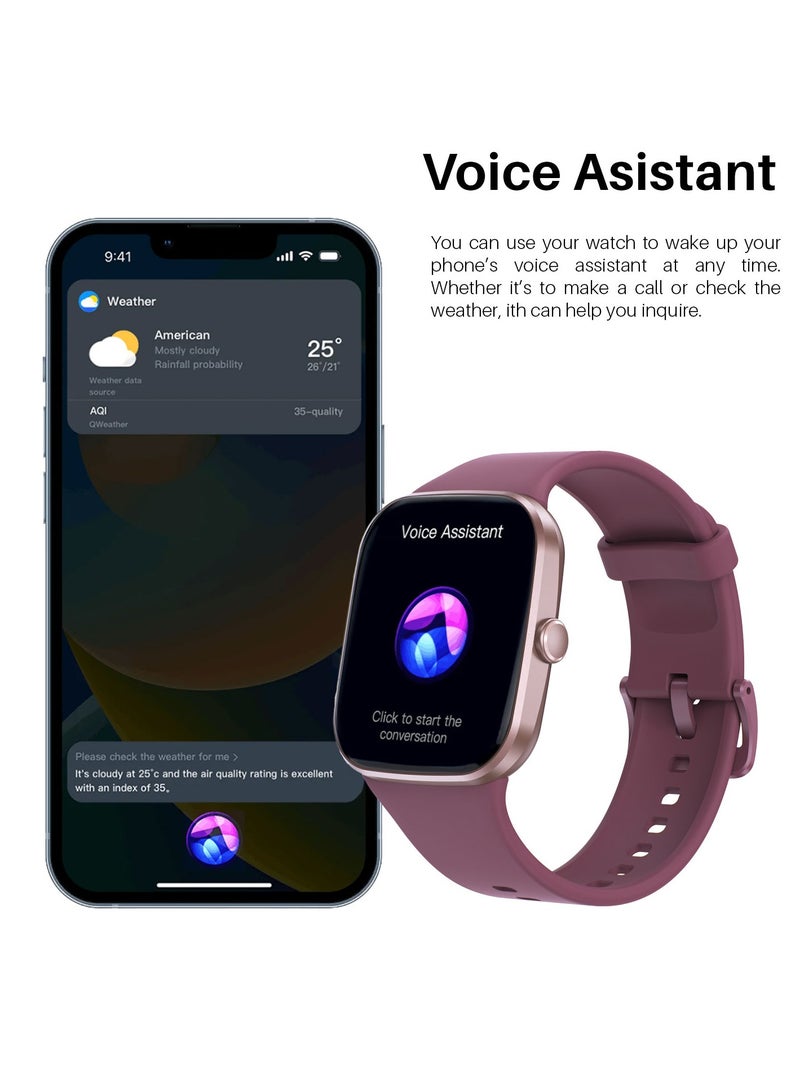 Smart Watch for Men and Women: 2.1 HD Fitness Tracker with Voice Assistant, Call Function, IP67 Waterproof, Blood Pressure, Heart Rate, and Sleep Monitor - 100+ Sports Modes (purple)