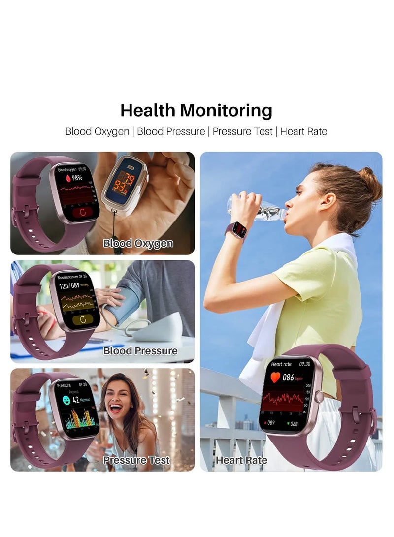 Smart Watch for Men and Women: 2.1 HD Fitness Tracker with Voice Assistant, Call Function, IP67 Waterproof, Blood Pressure, Heart Rate, and Sleep Monitor - 100+ Sports Modes (purple)