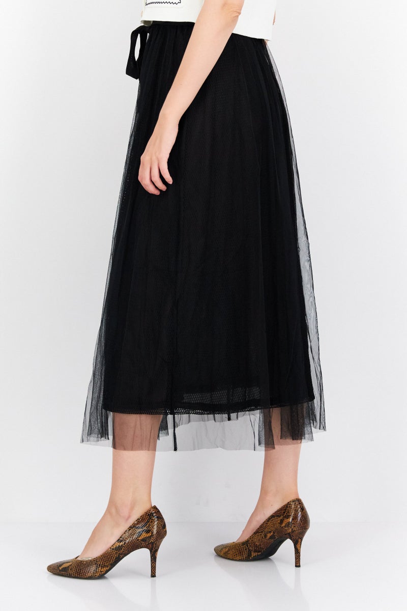 Women Textured Casual Midi Skirts, Black