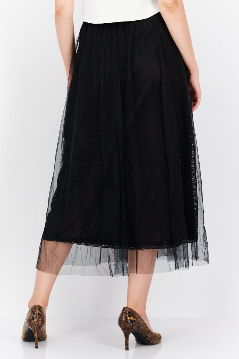 Women Textured Casual Midi Skirts, Black