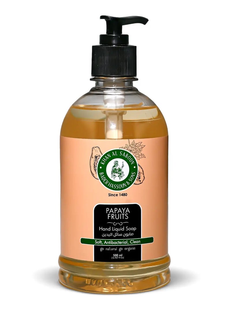 Khan Al Saboun Organic Natural Papaya Liquid Hand Soap 500ml - Antioxidant-Rich Cleanser for Radiant Skin