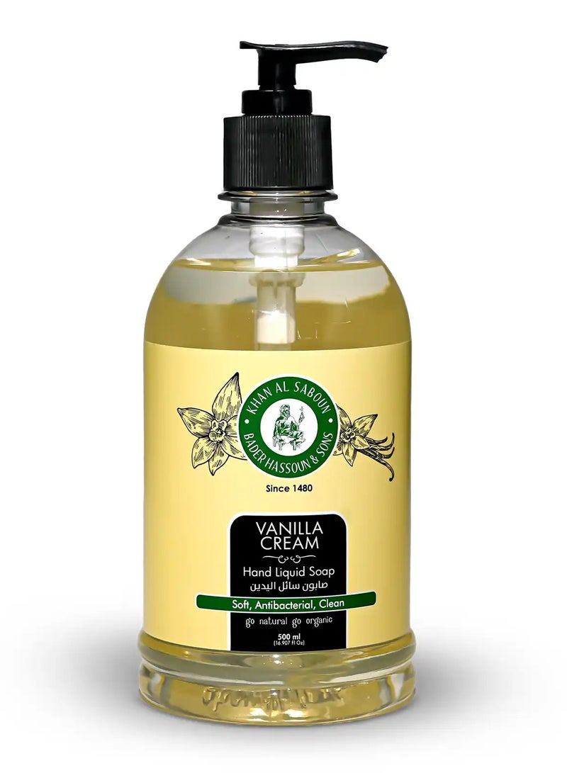 Khan Al Saboun Organic Natural Vanilla Cream Liquid Hand Soap 500ml - Nourishing and Soothing for Sensitive Skin