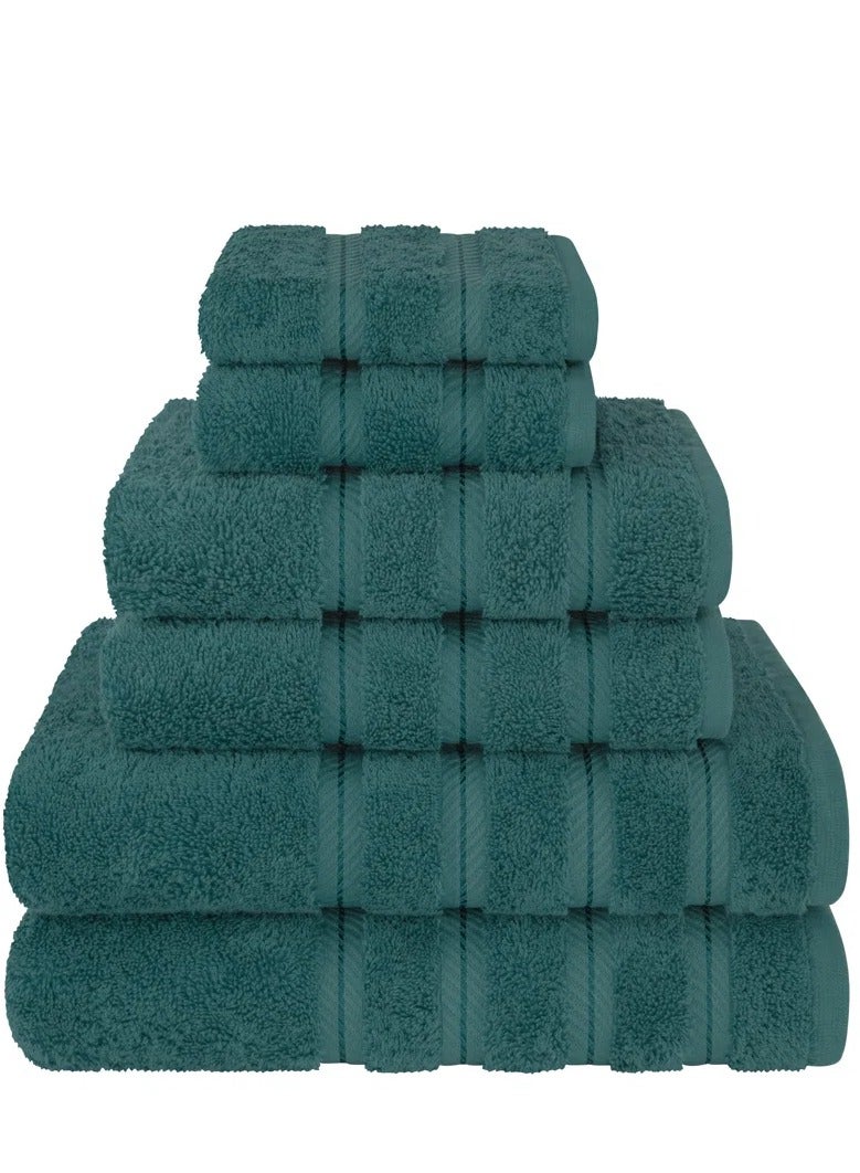 Towel Set Luxury Hotel Quality 600 GSM Genuine Combed Cotton, Super Soft & Absorbent Family Bath Towels 6 Piece Set -  2 Bath Towels, 2 Hand Towels, 2 Washcloths - Teal