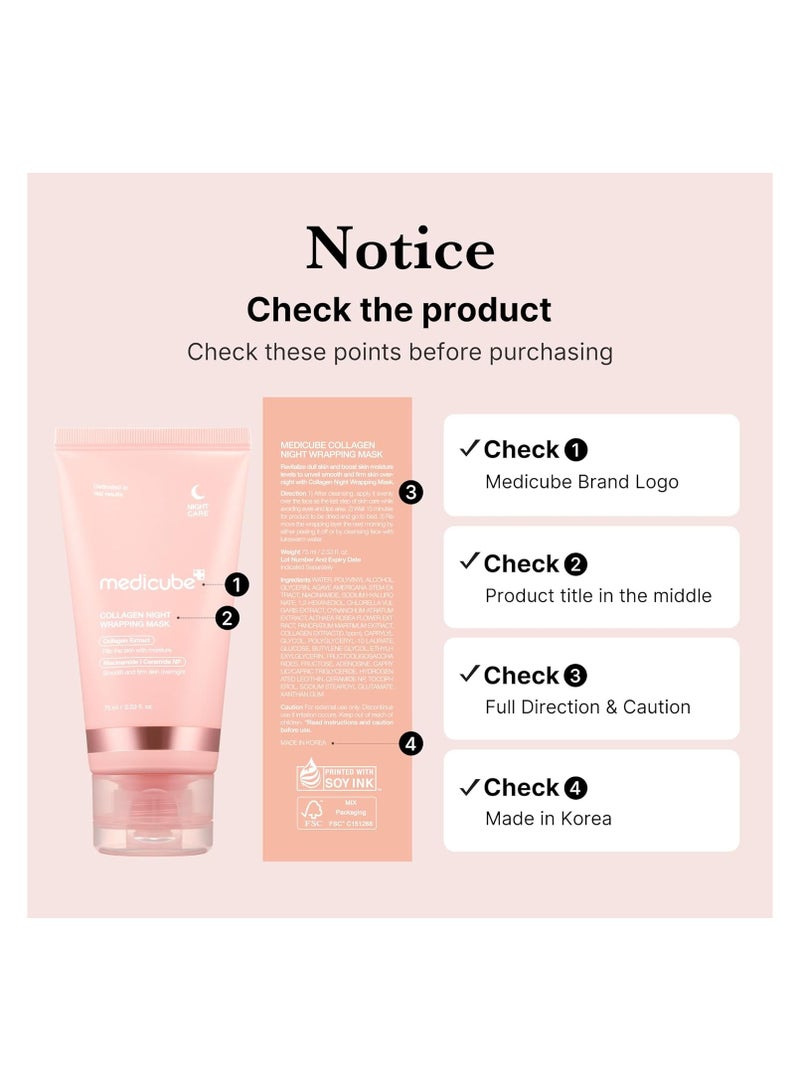 Medicube Collagen Overnight Wrapping Peel Off Facial Mask Pack - Elasticity & Hydration Care, Reduces Sagging & Dullness - Hydrolyzed Collagen For Glowing Skin - Korean Skin Care, 2.53 fl.oz