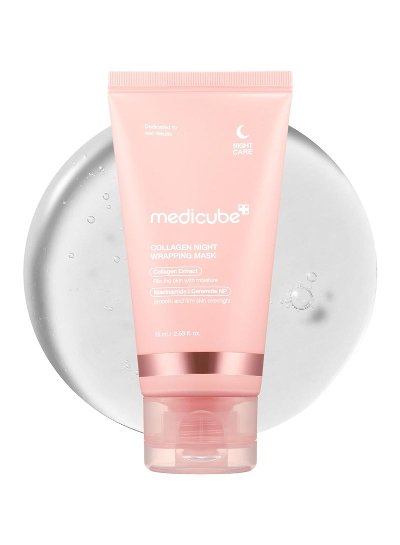 Medicube Collagen Overnight Wrapping Peel Off Facial Mask Pack - Elasticity & Hydration Care, Reduces Sagging & Dullness - Hydrolyzed Collagen For Glowing Skin - Korean Skin Care, 2.53 fl.oz