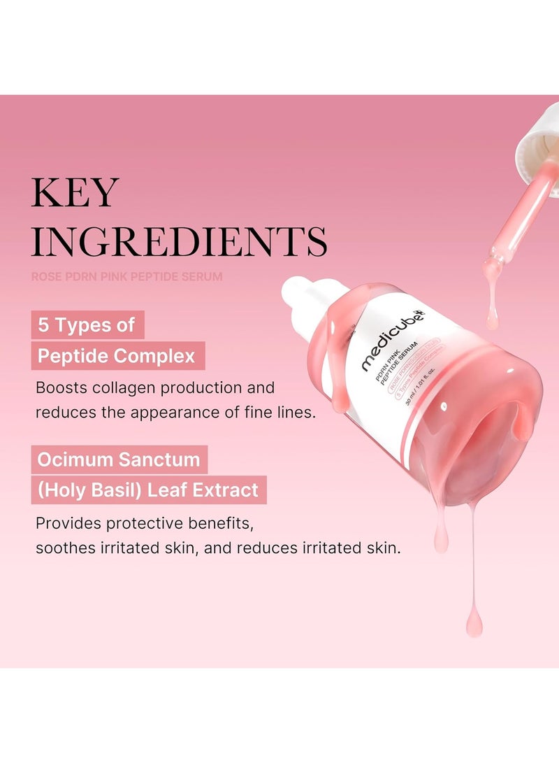 Medicube Rose PDRN Pink Peptide Serum, Pink glow serum, Vegan PDRN, Peptide, Niacinadmie, Hydrating & Moisturizing & Firming, Uneven Skin Tone, Pore Care, Korean Skincare, Vegan