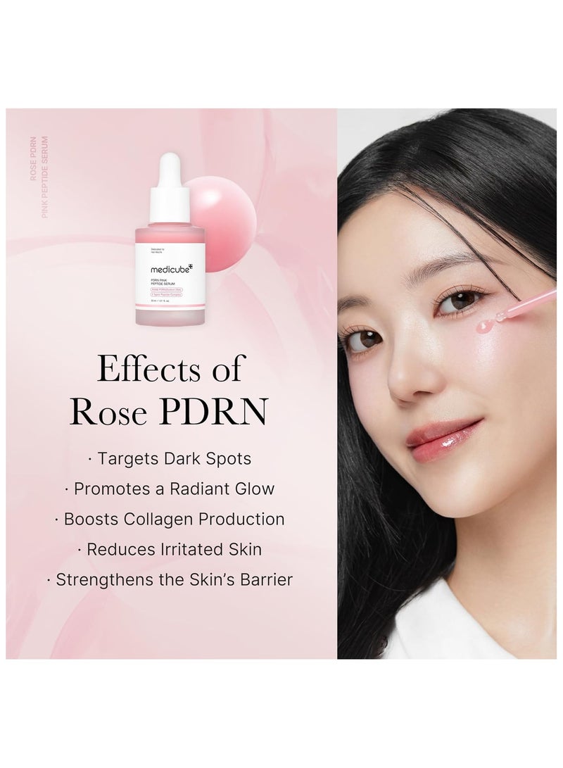 Medicube Rose PDRN Pink Peptide Serum, Pink glow serum, Vegan PDRN, Peptide, Niacinadmie, Hydrating & Moisturizing & Firming, Uneven Skin Tone, Pore Care, Korean Skincare, Vegan