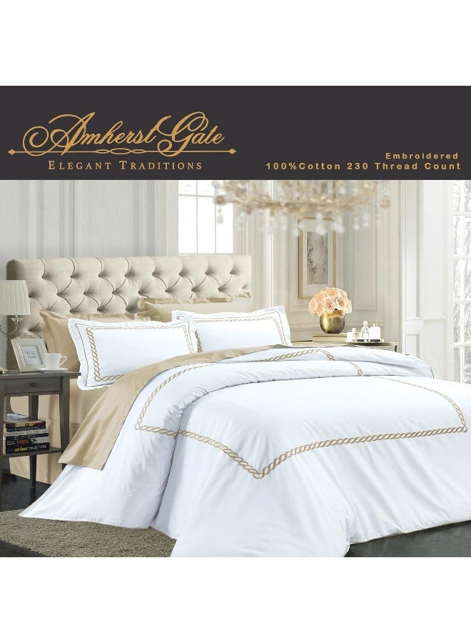 Somer Field - 100% Cotton Satin 230 TC - 06 Piece Embroideried Bedding Comforter - Quilted Emroideried Comforter/Duvet - White