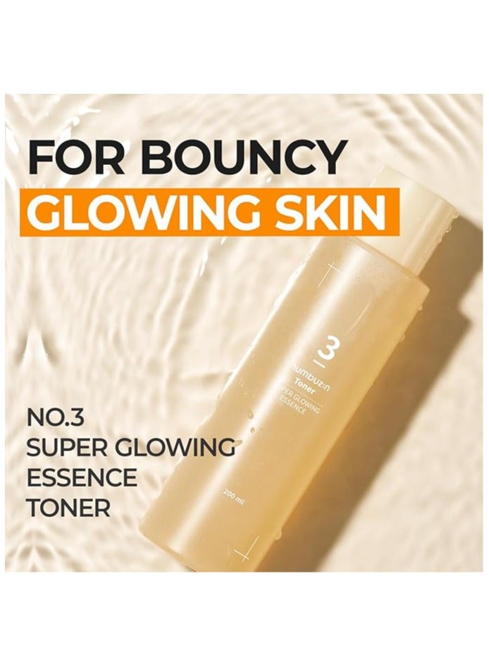 numbuzin No.3 Super Glowing Essence Toner | Fermented Ingredients, Niacinamide, Galactomyces, glowy skin radiance | Korean Skin Care for Face, 6.76 fl.oz