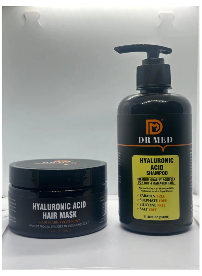 DR MED Hyaluronic Acid Shampoo 350ml and Hair Mask 220g Duo: for Luxurious Hair Care Ultimate Hair Transformation (pack of 2)