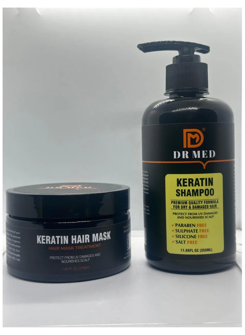 DR MED Keratin Shampoo 350ml and Hair Mask 220g (Hair care duo) - Expert Formulation for Strong, Healthy Hair (pack of 2)