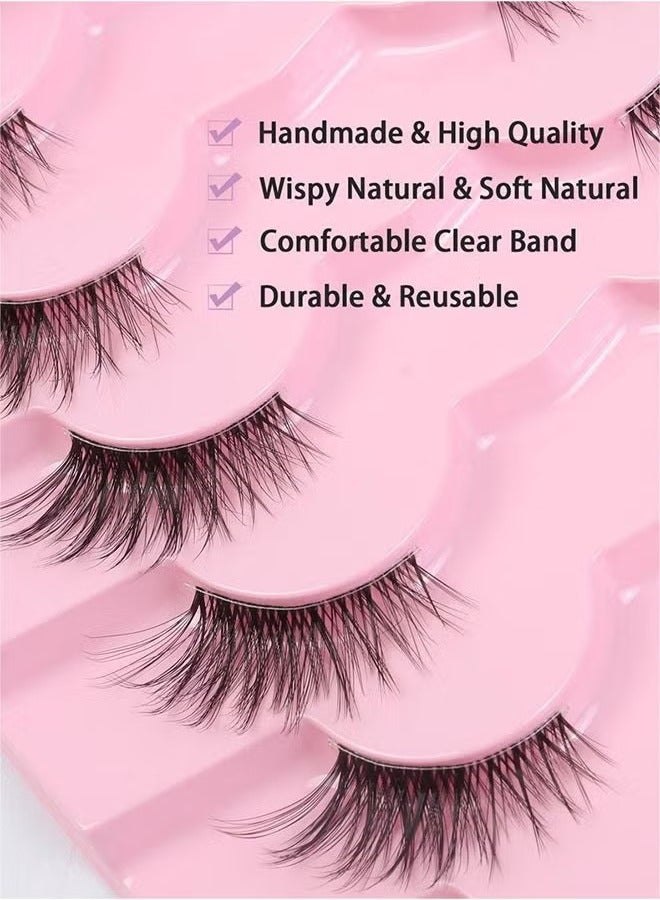 Half False Eyelashes 7 Pairs, Natural Cat Eye False Lashes, Curl Lashes Extension Strip Eyelashes, Fluffy Natural Reusable, Bright and Enlarged Eye