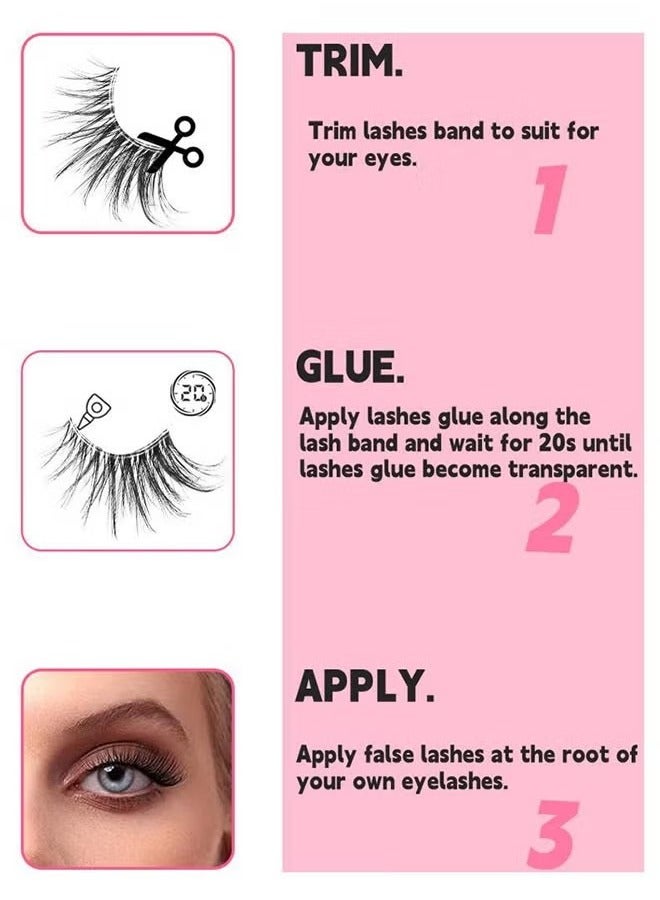 Half False Eyelashes 7 Pairs, Natural Cat Eye False Lashes, Curl Lashes Extension Strip Eyelashes, Fluffy Natural Reusable, Bright and Enlarged Eye