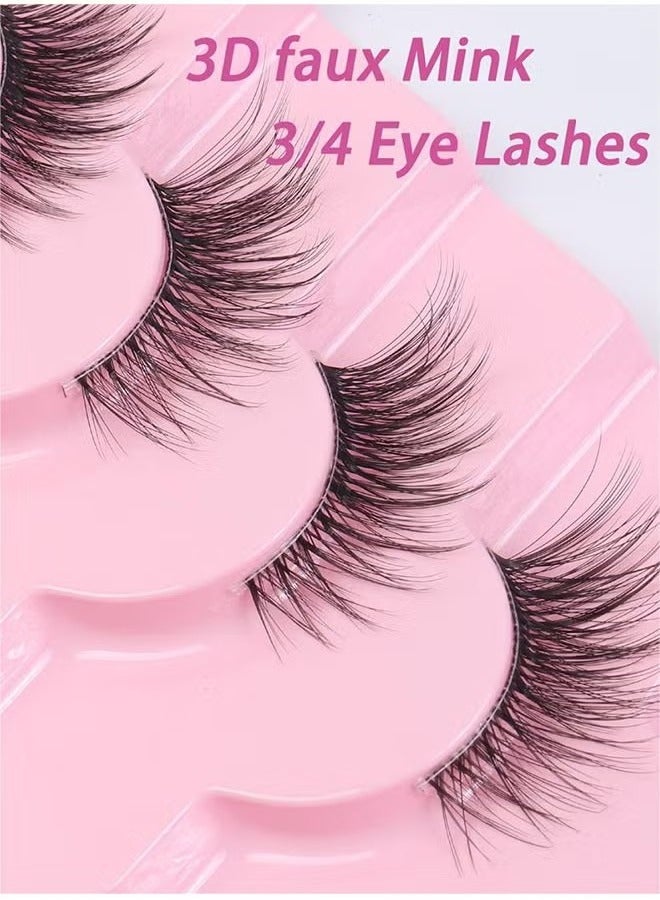 Half False Eyelashes 7 Pairs, Natural Cat Eye False Lashes, Curl Lashes Extension Strip Eyelashes, Fluffy Natural Reusable, Bright and Enlarged Eye