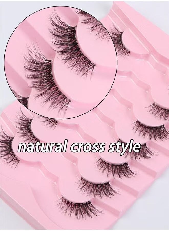 Half False Eyelashes 7 Pairs, Natural Cat Eye False Lashes, Curl Lashes Extension Strip Eyelashes, Fluffy Natural Reusable, Bright and Enlarged Eye