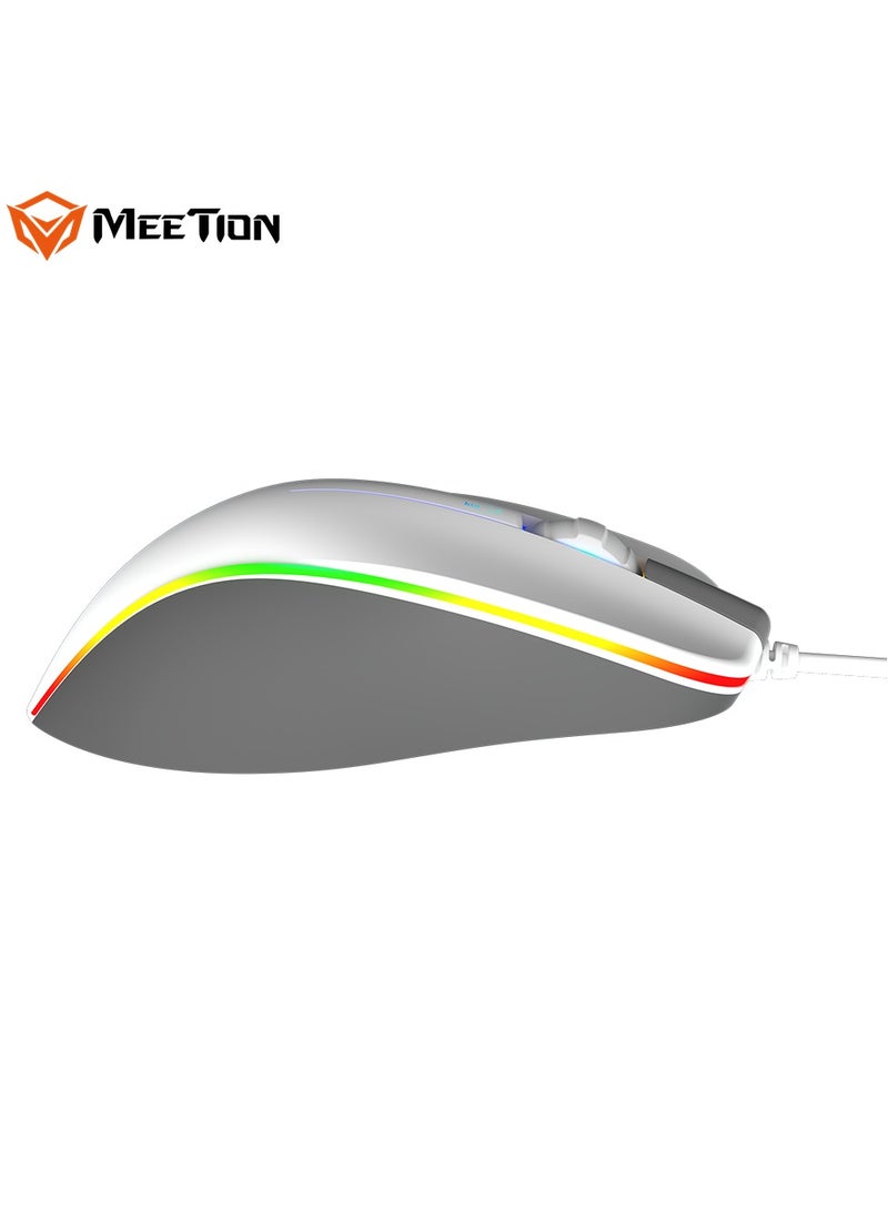 Meetion 2023 RGB Circulation Backlit Gaming Mouse GM23 RGB circulation Backlit Gaming temperament ergonomic design for right hands DPI is adjustable to meet the needs of all kinds of games (White)