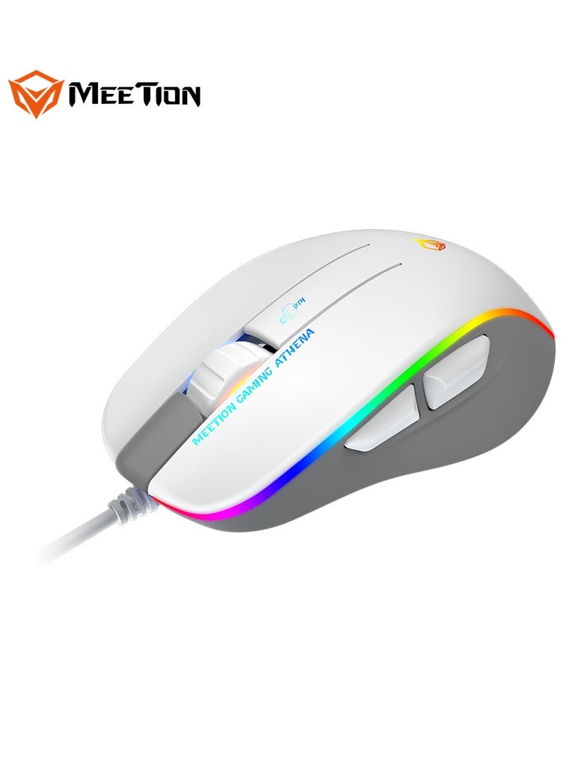 Meetion 2023 RGB Circulation Backlit Gaming Mouse GM23 RGB circulation Backlit Gaming temperament ergonomic design for right hands DPI is adjustable to meet the needs of all kinds of games (White)