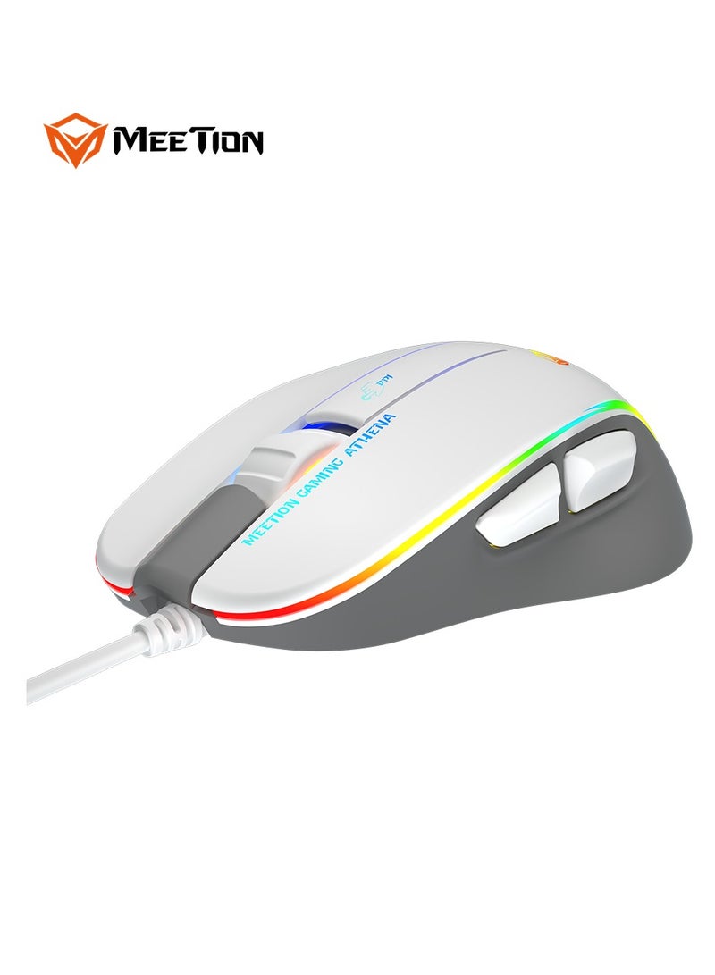 Meetion 2023 RGB Circulation Backlit Gaming Mouse GM23 RGB circulation Backlit Gaming temperament ergonomic design for right hands DPI is adjustable to meet the needs of all kinds of games (White)