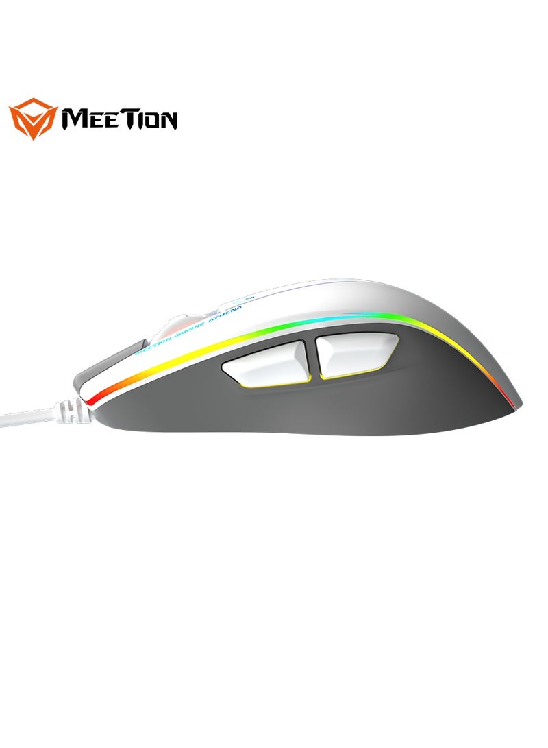 Meetion 2023 RGB Circulation Backlit Gaming Mouse GM23 RGB circulation Backlit Gaming temperament ergonomic design for right hands DPI is adjustable to meet the needs of all kinds of games (White)