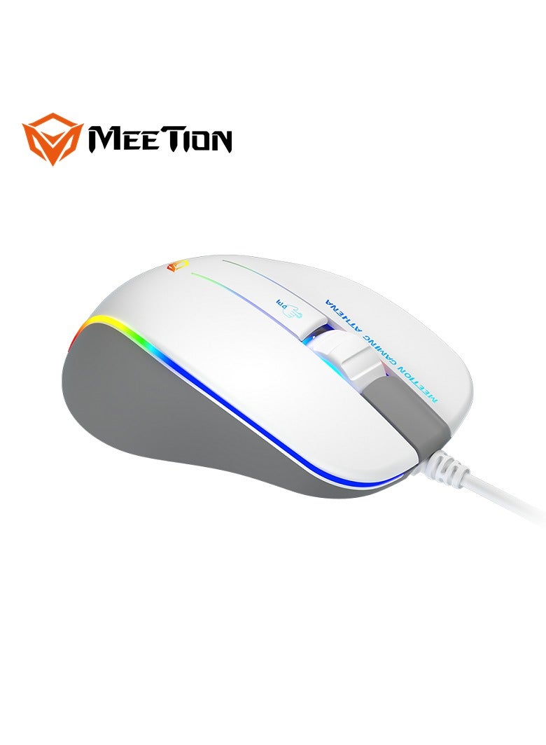 Meetion 2023 RGB Circulation Backlit Gaming Mouse GM23 RGB circulation Backlit Gaming temperament ergonomic design for right hands DPI is adjustable to meet the needs of all kinds of games (White)