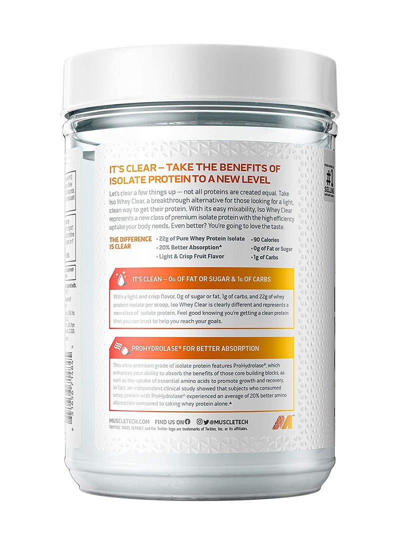 Whey Protein Powder - MuscleTech Clear Whey Protein Isolate- Whey Isolate Protein Powder for Women & Men-Clear Protein Drink -22g of Protein, 90 Calories -Orange Dreamsicle, 505G