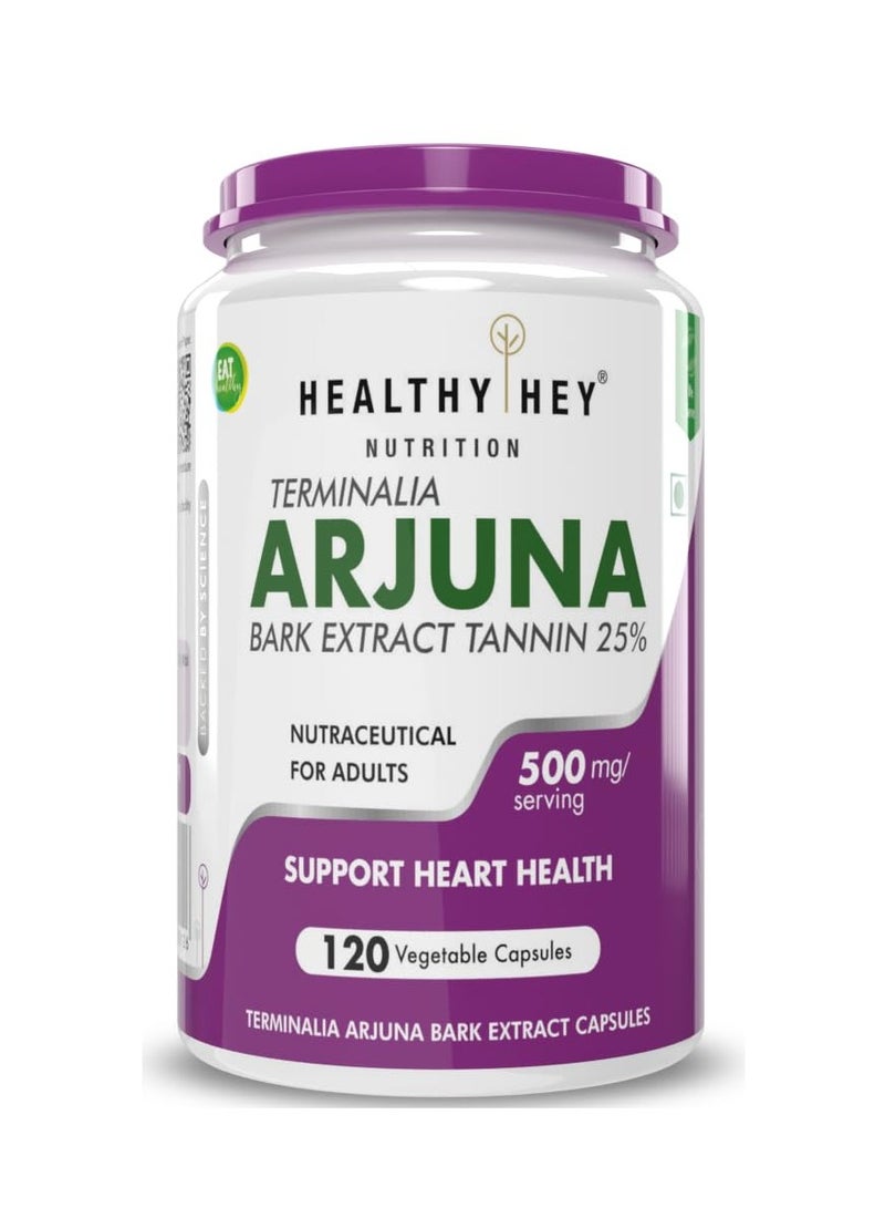 HealthyHey Nutrition Terminalia Arjuna Bark Extract - Tannin 25% 120 Veg Capsules