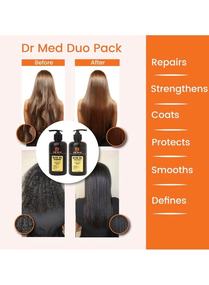 DR MED Olive Oil Shampoo+ Conditioner Duo Pack - Stimulates Thinning Hair Revitalizes Dry & Itchy Scalp 350ML (pack of 2)