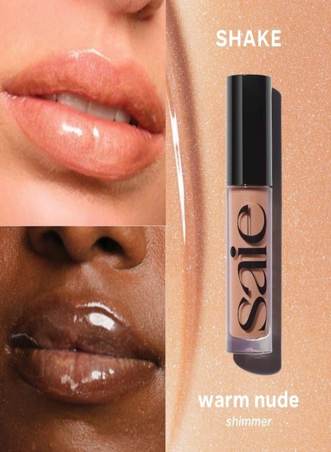 Saie Glossy Bounce™ High Shine Lip Gloss - Shake - warm nude shimmer , Moisturizing Oil Infused, 5ml