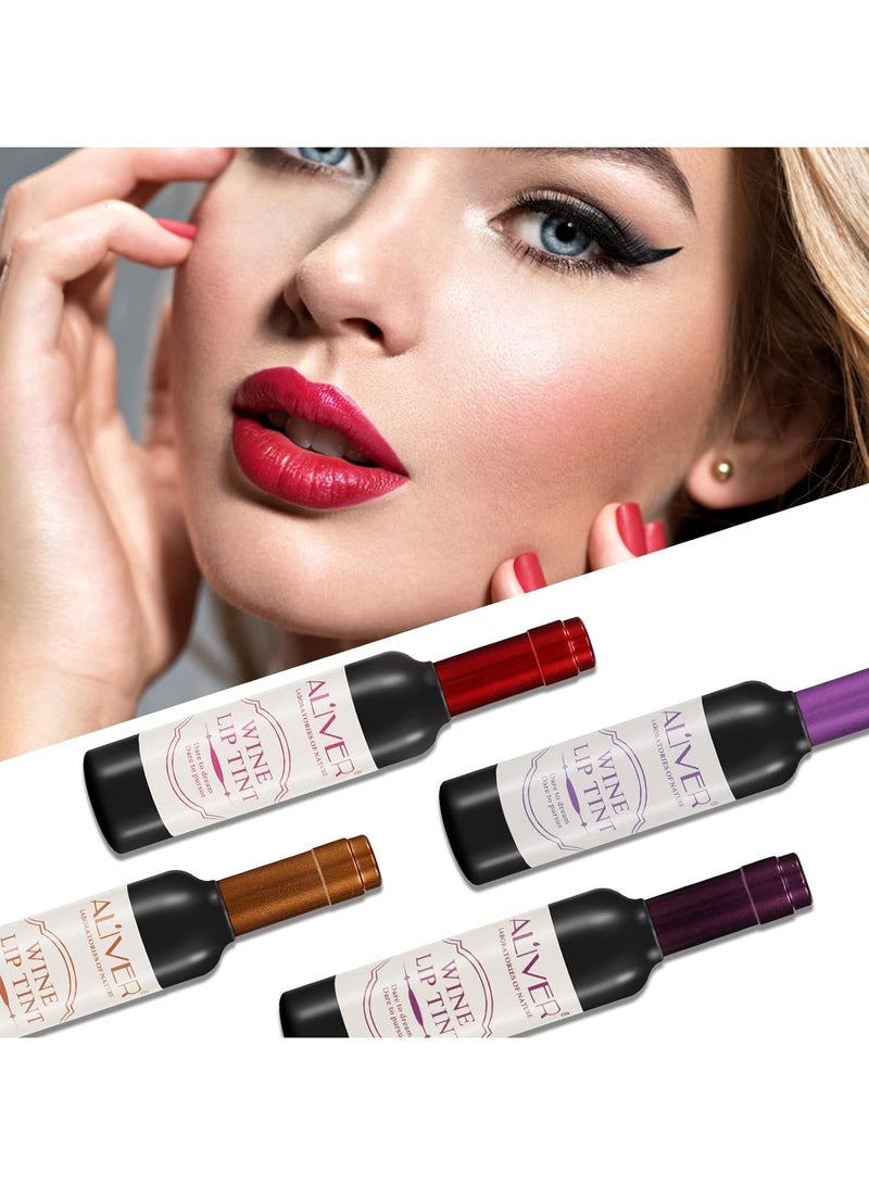 ALIVER Wine Lip Tint, 6 Colors Matte Lipstick Set, Long Lasting Waterproof Lip Tint Set Lip Gloss, Moisturizing, Long-lasting and Waterproof