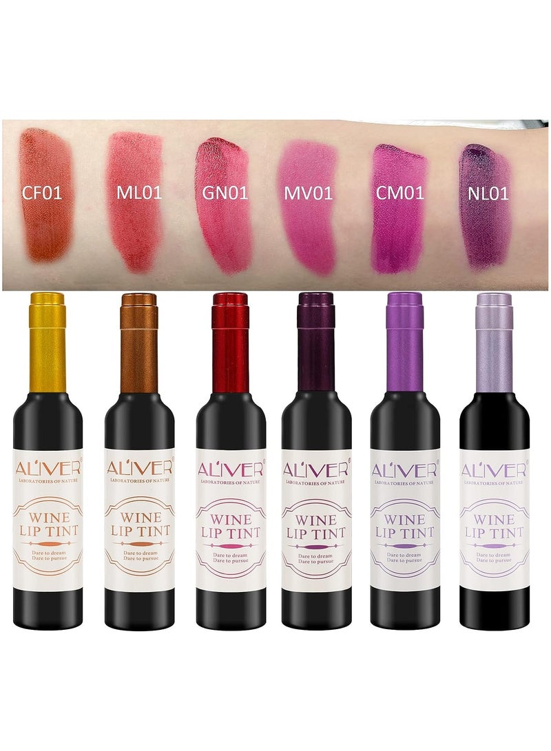 ALIVER Wine Lip Tint, 6 Colors Matte Lipstick Set, Long Lasting Waterproof Lip Tint Set Lip Gloss, Moisturizing, Long-lasting and Waterproof