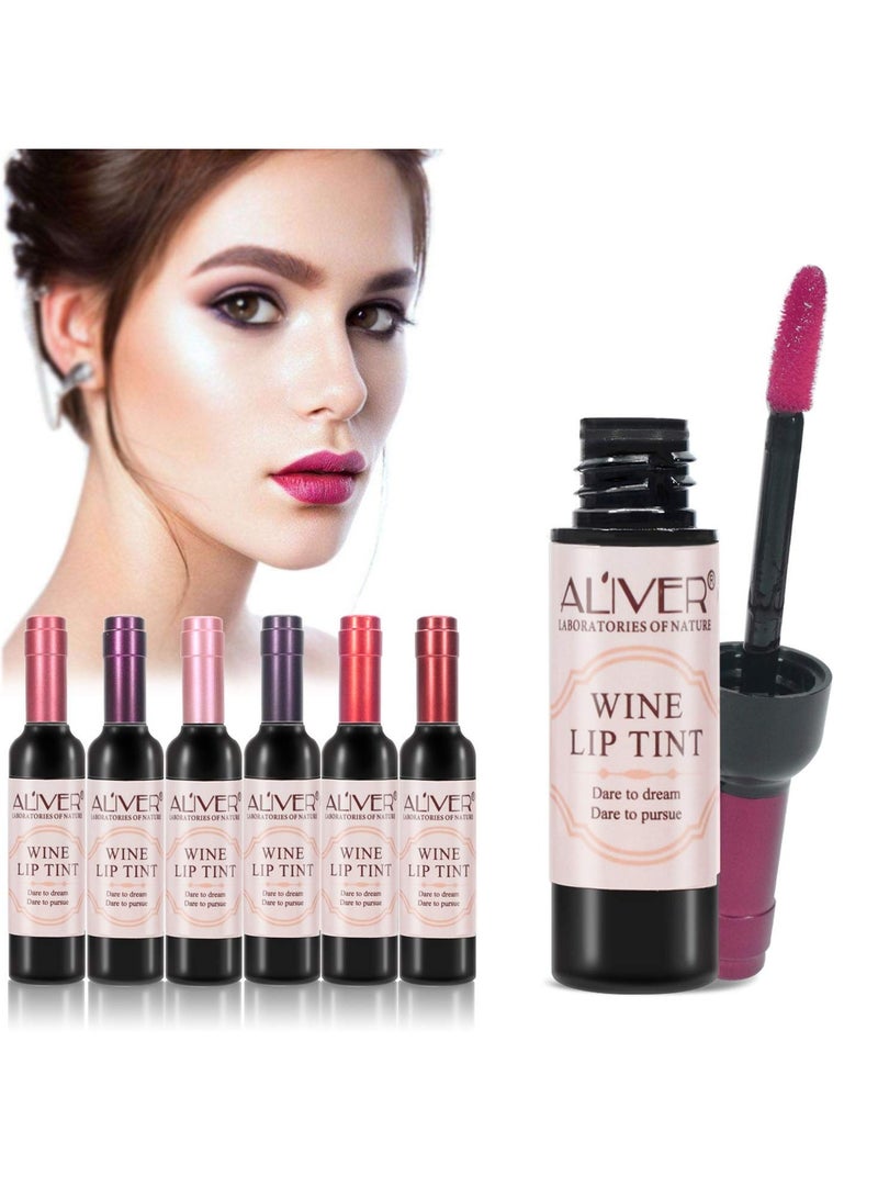 ALIVER Wine Lip Tint, 6 Colors Matte Lipstick Set, Long Lasting Waterproof Lip Tint Set Lip Gloss, Moisturizing, Long-lasting and Waterproof