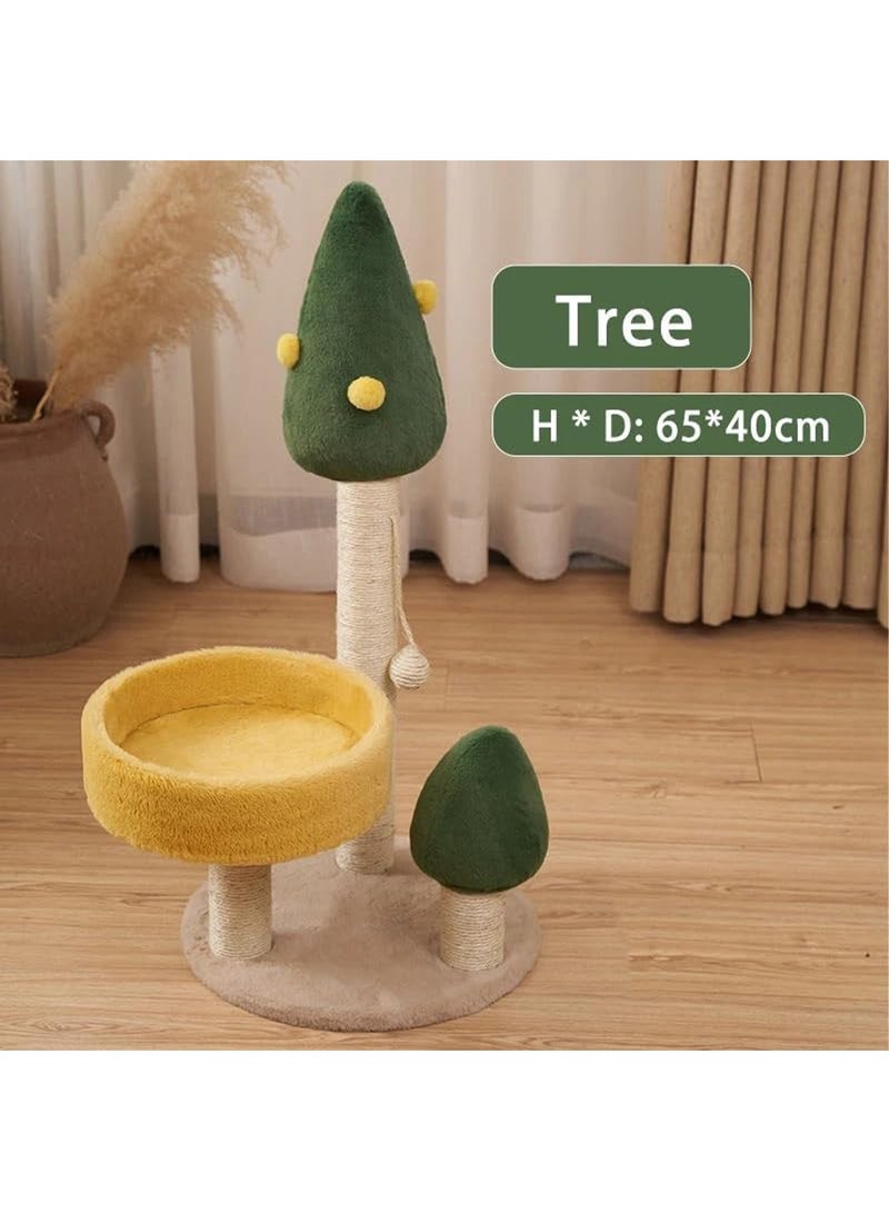 Cat Scratching Post 65 cm Tall Sisal Cactus Cat Scratcher with 3 Different Height Poles and Hanging Ball Cat Interactive Toy