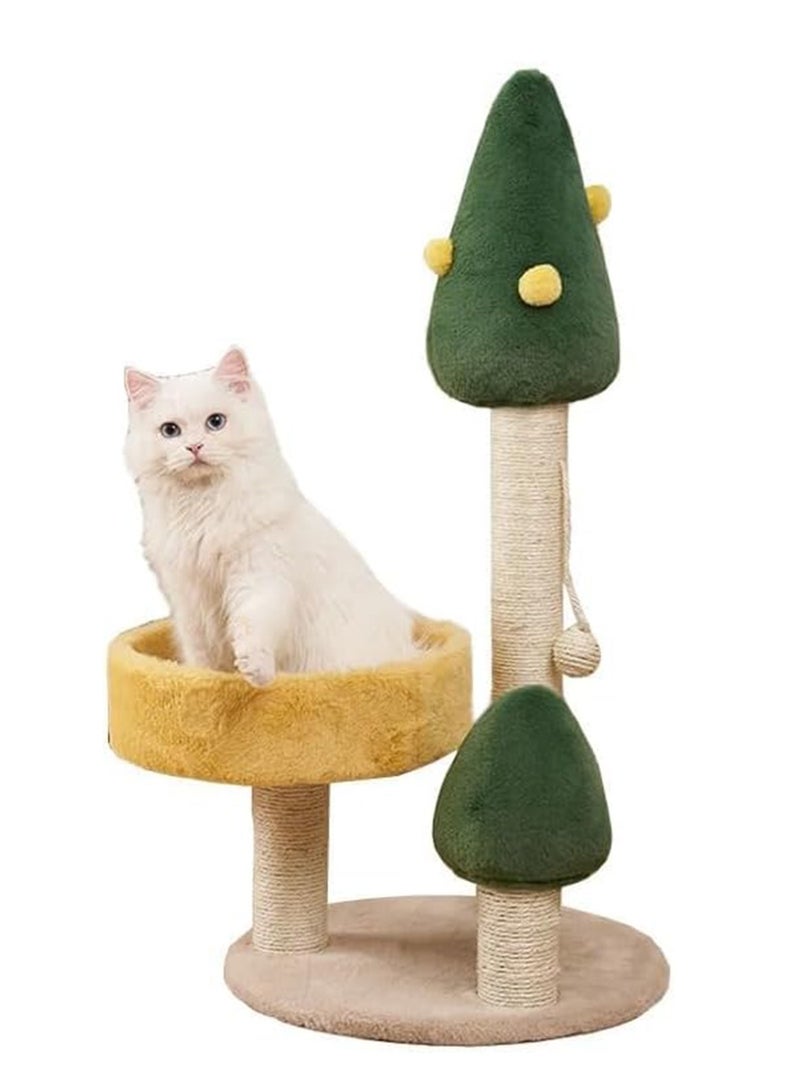 Cat Scratching Post 65 cm Tall Sisal Cactus Cat Scratcher with 3 Different Height Poles and Hanging Ball Cat Interactive Toy