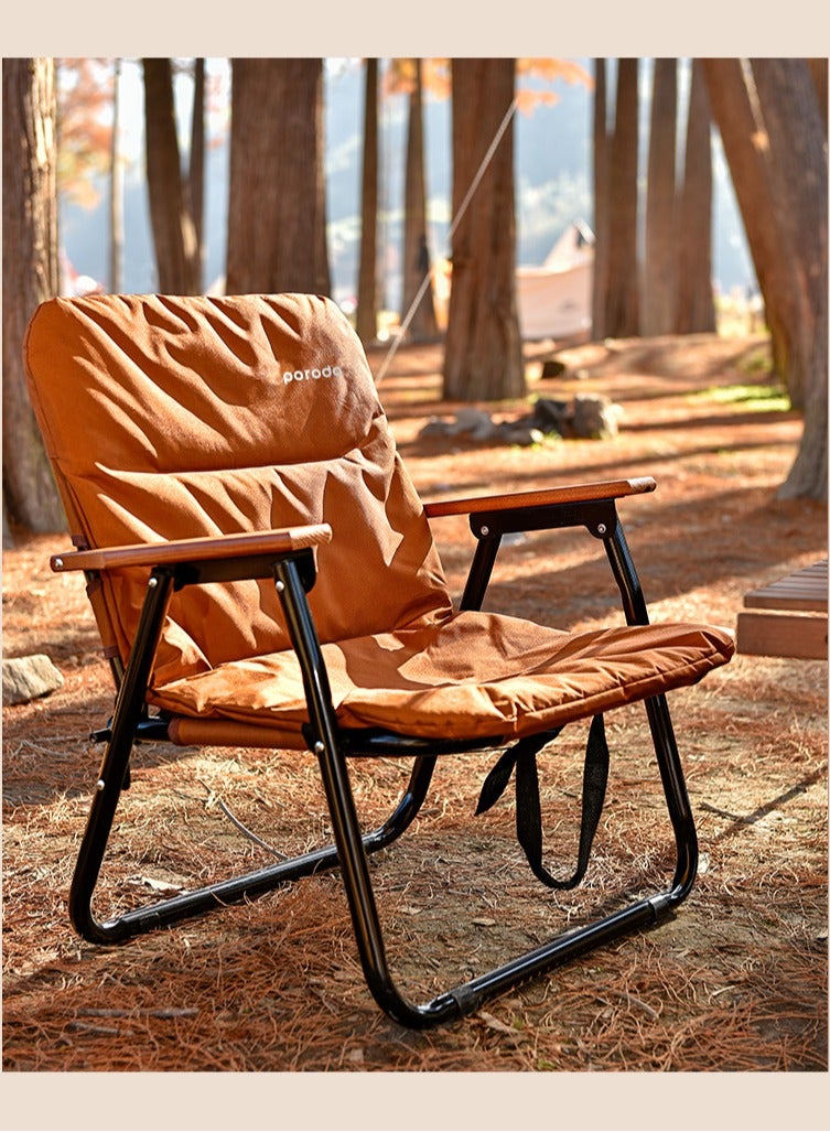 Camping Foldable Chair with 150kg Load Capacity/ Aluminum Frame / 600D Oxford Cloth / Beech Wood Material - Brown