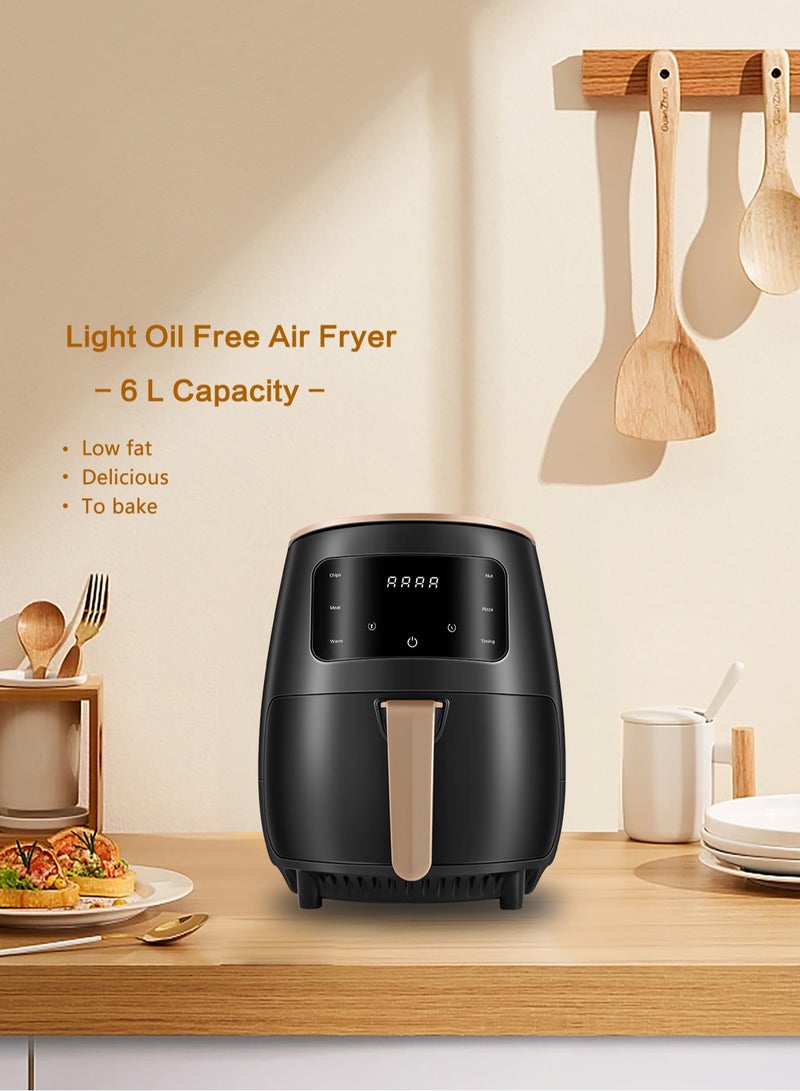 Air Fryer Smart Touch 6L Large Capacity 6 Presets, One-touch Panel, 360° Turbo Airflow Tech, LED Touch Display Countertop Healthy Oil Free Nonstick & Dishwasher-Safe Basket Air Fryer