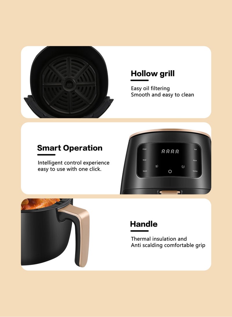 Air Fryer Smart Touch 6L Large Capacity 6 Presets, One-touch Panel, 360° Turbo Airflow Tech, LED Touch Display Countertop Healthy Oil Free Nonstick & Dishwasher-Safe Basket Air Fryer