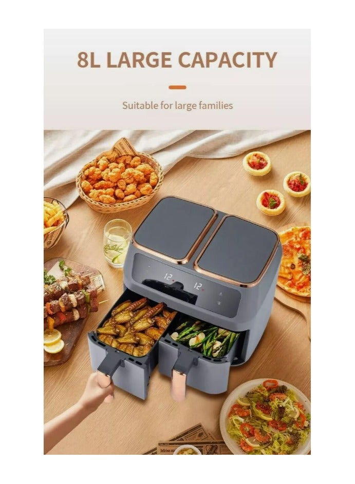 Healthy Dual Air Fryer with 2-Tray Insert - 8L Capacity, Oil-Free Cooking for Healthy Meals