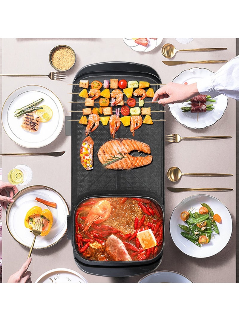 Electric BBQ Grill Hot Pot, Electric BBQ Roasting Pans, Smokeless, Non Stick, Temperature Control Hotpot Grill with Oil Sprayer and Brush, Suitable for 2-6 People Gatherings