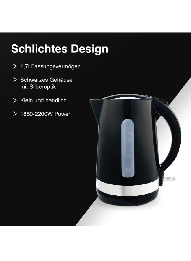 1.7L Electric Kettle with Limescale Filter, Auto Shut-Off, Cordless Design, Fast Boil, Black