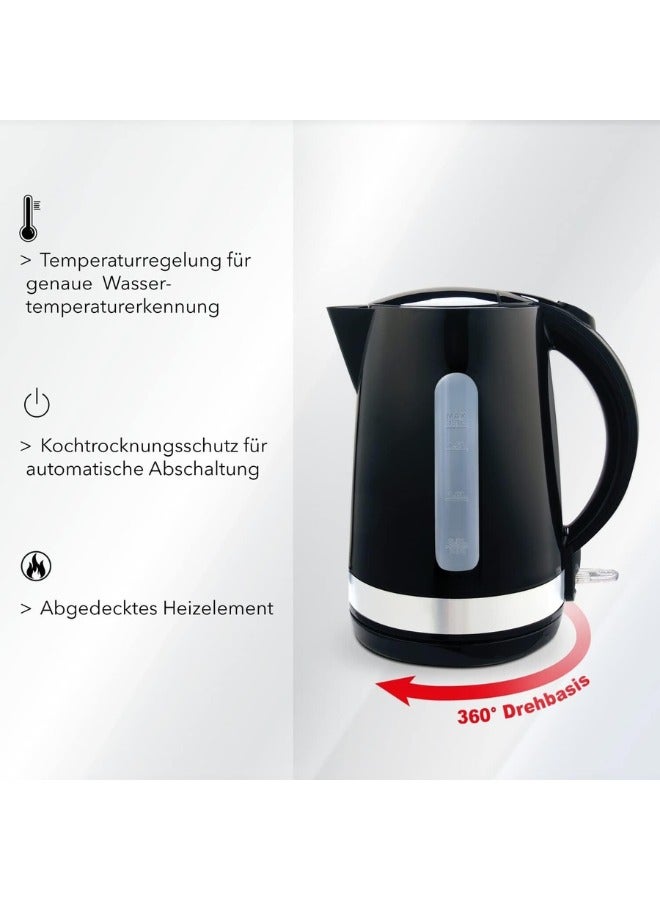 1.7L Electric Kettle with Limescale Filter, Auto Shut-Off, Cordless Design, Fast Boil, Black