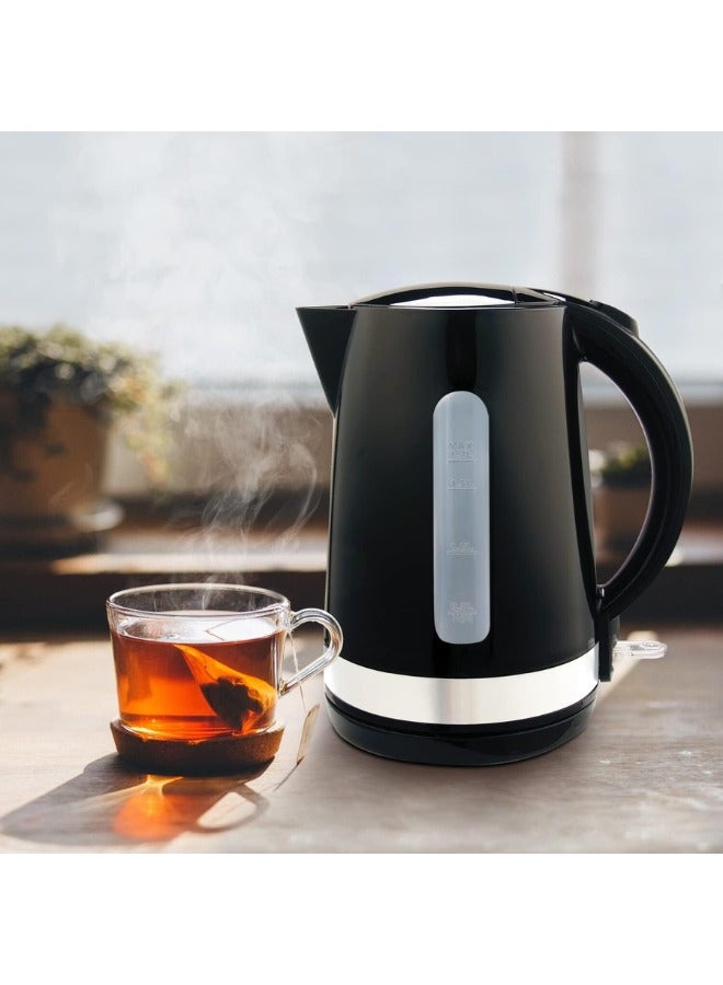 1.7L Electric Kettle with Limescale Filter, Auto Shut-Off, Cordless Design, Fast Boil, Black